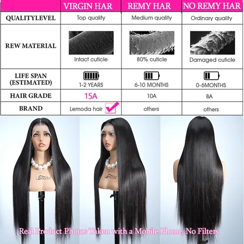Miniatura 4 de Lemoda 13x6 Pelucas de encaje frontal completas de cabello humano 200% de densidad, peluca lacia HD con encaje frontal transparente de 13x6