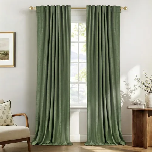 Miniatura 10 de 100% Blackout Shield - 2 cortinas opacas de lino, con presillas traseras/bolsillo para cortinero y aislamiento térmico, para el hogar, 50 pulgadas