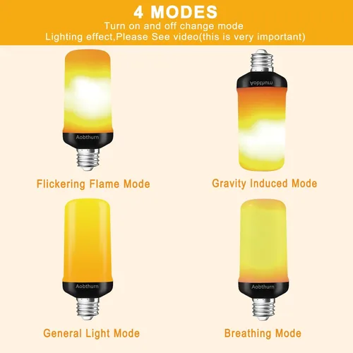 Miniatura 4 de aobthurn Bombillas de Luz de Llama, Bombilla LED de Efecto de Llama de 4 Modos, Base E26 Bombilla de Luz Parpadeante con Sensor de Gravedad