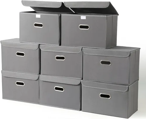 Miniatura 44 de STOREONE Contenedores de Almacenamiento de Tela en Forma de Cubo Plegables, Organizador Contenedor Cesta Plegable con Tapas y Asas de Metal
