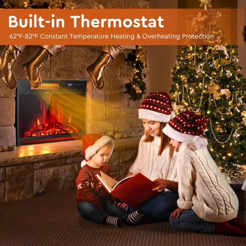 Miniatura 2 de COSTWAY - Chimenea eléctrica de inserción de 25 pulgadas de ancho, calentador empotrado y de pie de 900/1350W con control remoto, 3