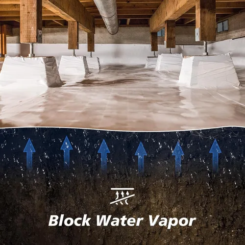 Miniatura 2 de Barrera de vapor para espacio de gateo - 10 mil (1.8 m x 15.2 m), lámina de plástico gruesa, tela de gota barrera de humedad para encapsulación