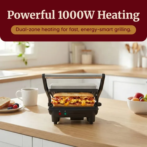 Miniatura 2 de Elite Gourmet EPN-2976 - Prensa Panini antiadherente 2 en 1 y parrilla para interiores, abre sándwiches gourmet de 180 grados, bisagra flotante