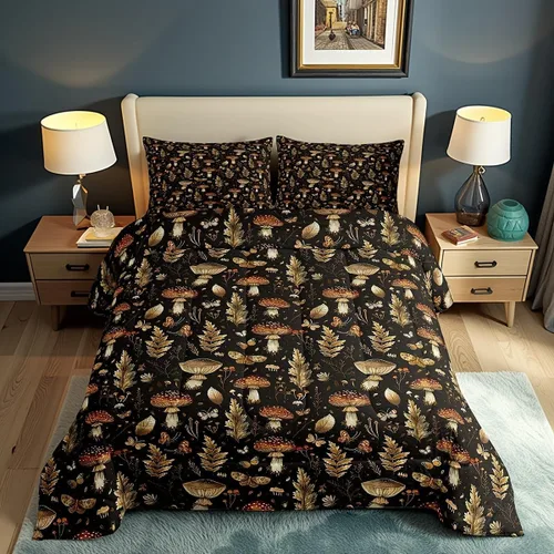 Miniatura 42 de Castle Fairy Juego de edredón tamaño twin con lobo, animales salvajes y plantas, exótico, bohemio, loto misterioso, colección de cama suave