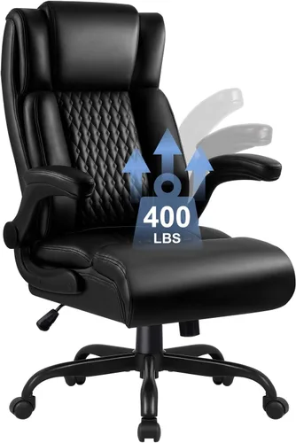 Silla de Oficina Grande y Alta, Silla Ergonómica de Cuero para Escritorio de Computadora de Oficina, Silla de Oficina Resistente Negra con