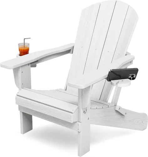 Miniatura 34 de KINGYES Silla plegable Adirondack con portavasos dobles - Sillas de exterior de HDPE para todo clima, silla de patio tipo madera para el patio Negro