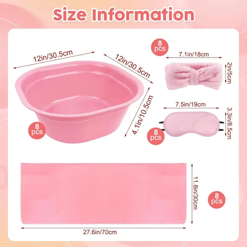 Miniatura 2 de Kit de spa de pies para niños, 32 piezas, color rosa claro de 8 pies para remojo, 8 toallas, 8 bandas para el cabello y 8 máscaras de ojos