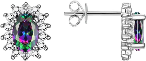 Miniatura 3 de Rylos Aretes tipo dormilona de plata de ley 925, ovalados y diamantes de 0.236 x 0.157 pulgadas, exquisitas joyas de piedra