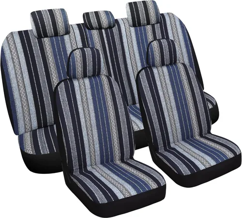 Miniatura 6 de VarCozy Manta de sillín Baja Fundas de asiento delanteras para sedán, SUV, camioneta, Funda de asiento tejida universal de rayas coloridas