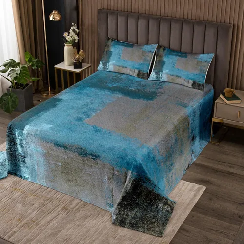 Miniatura 5 de Erosebridal Juego de edredón de teñido anudado marrón, juego de colcha verde degradado para niños, juego de ropa de cama abstracta grunge acuarela