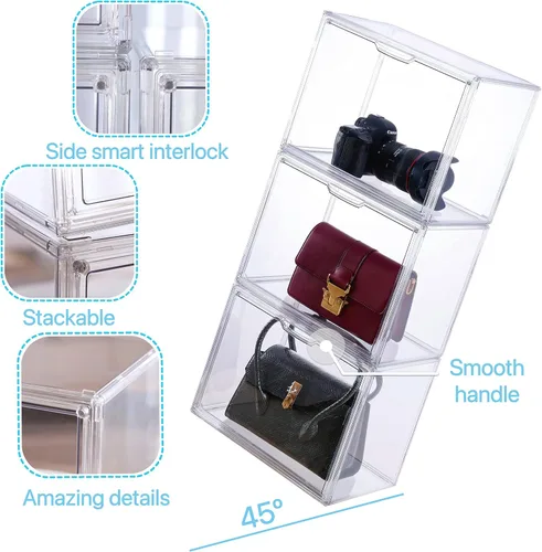 Miniatura 5 de ZLLZUU Organizador de bolso para armario, paquete de 5 vitrinas de acrílico transparente para almacenamiento de bolsos, cajas de almacenamiento