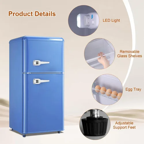 Miniatura 5 de Mini refrigerador retro con congelador de 3.5 pies cúbicos, refrigerador pequeño con termostato ajustable de 7 niveles, refrigerador compacto