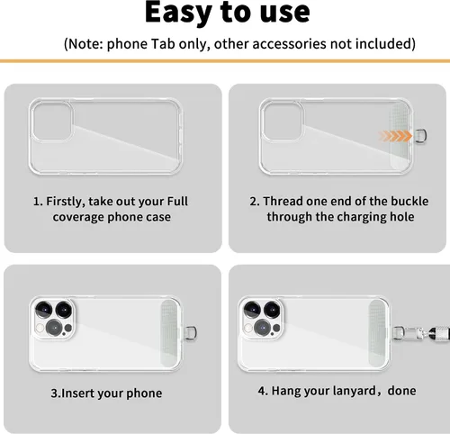Miniatura 4 de TACOMEGE Phone Tether Tab for iPhone, Cell Phone Lanyard Patch, Phone Strap Replacement Part for All Full Phone Cases Gris claro