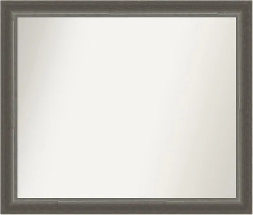 Miniatura 260 de Amanti Art Espejo de baño plateado para sobre fregadero, 25 x 25 pulgadas, espejo de tocador cuadrado estrecho de níquel cepillado, marco de madera