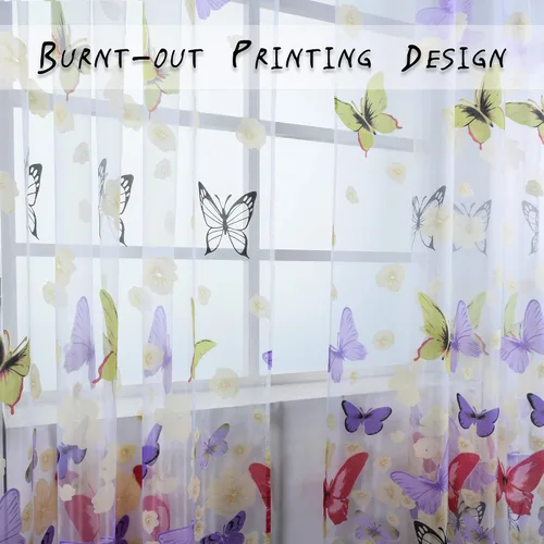 Miniatura 4 de HUTO Cortinas traslúcidas con estampado floral de mariposa para dormitorio de niños y niñas, cortinas de gasa con bolsillo para barra, tratamiento