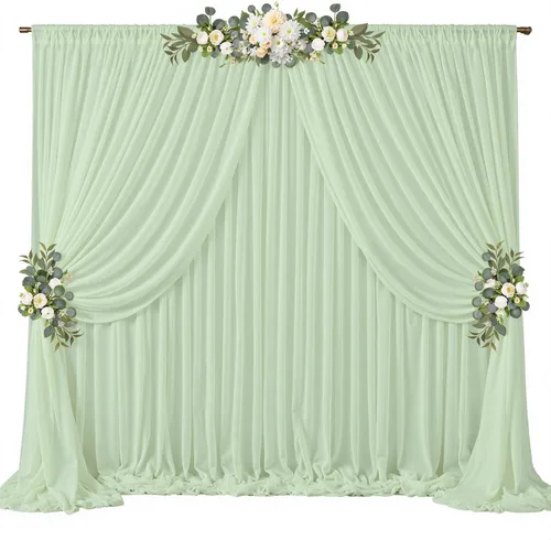 Miniatura 58 de Cortinas de fondo azul bebé de 10 pies x 10 pies, tela de gasa chiffon transparente sin arrugas, tela de fondo fotográfico drapeada para arco