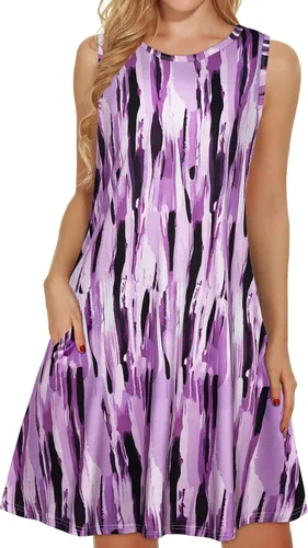 Miniatura 51 de elescat Vestidos de verano para mujer 2025, vestido casual de playa sin mangas con estampado floral, tipo camiseta, suelto y con bolsillos