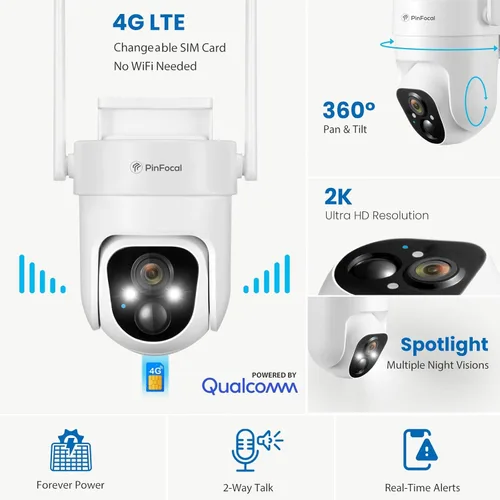 Miniatura 2 de Cámara de seguridad celular 4G LTE inalámbrica para exteriores, no necesita WiFi, visión nocturna a color 2K, panorámica/inclinación de 360°