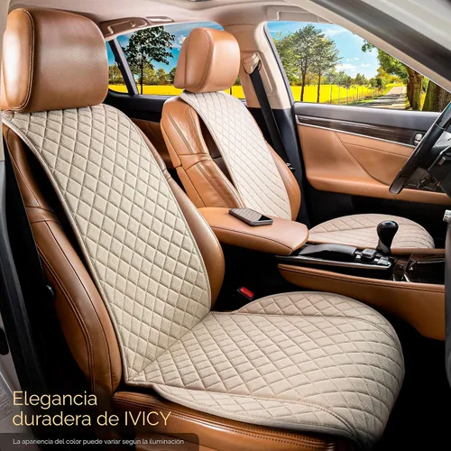 Miniatura 8 de IVICY - Funda de asiento de coche de lino sintético - Duradera y antideslizante - Fundas protectoras de asiento delantero para la mayoría de BEIGE