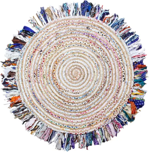 Miniatura 14 de Cape Cod - Alfombra trenzada de fibra de yute natural, alfombras indias kilim – Tapete pequeño de 3 x 2 pies tejido a mano de tejido plano para uso
