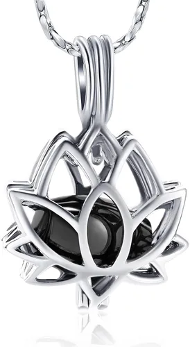 Miniatura 17 de Imrsanl Joyería de cremación para cenizas – Collar con colgante de cenizas de flor de loto con mini urna de recuerdo, joyería conmemorativa