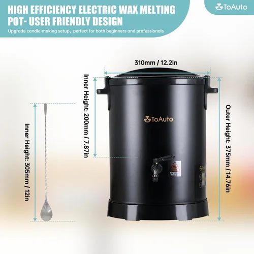 Miniatura 8 de TOAUTO Melter digital de cera de 12 libras para hacer velas, boquilla fácil de verter, olla de fusión de cera eléctrica grande, con panel de control