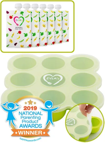 EVLA'S Bandejas para congelador de alimentos para bebés y bolsas de alimentos reutilizables, combo de preparación de comidas para bebés y niños