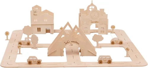 Miniatura 11 de Pista de madera personalizada para niños – tamaño M para niños pequeños – Autos de juguete de madera – Carros de juguete de madera, puente
