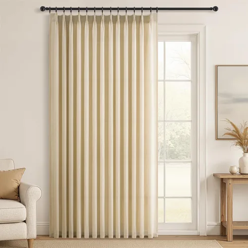 Miniatura 38 de Topfinel 2 paneles de cortinas plisadas de lino beige y blanco de 63 pulgadas de largo, para dormitorio y sala de estar, cortinas semitransparentes