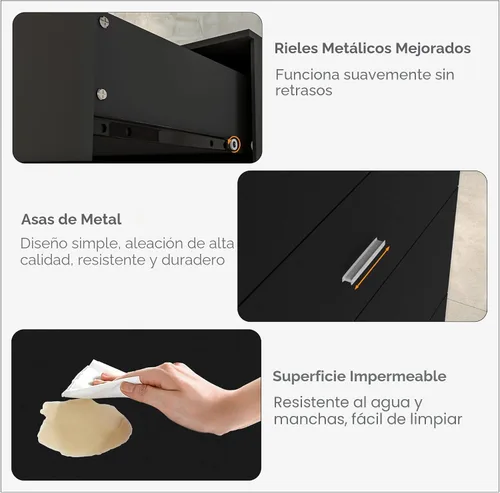 Miniatura 7 de GEPELCN Cómoda para dormitorio con tomas de corriente, cómoda de madera con 5 cajones con gran espacio de almacenamiento, cómoda negra con riel