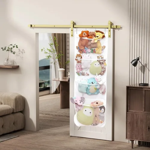 Miniatura 7 de Almacenamiento de animales de peluche, red de hamaca de animales de peluche, el paquete blanco de 4 compartimentos viene con 2 ganchos
