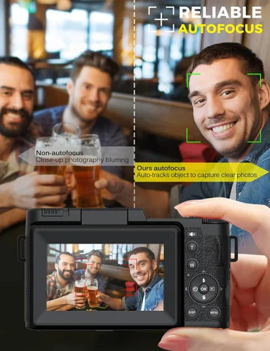 Miniatura 5 de Cámara digital de 5K con WiFi de 64MP con enfoque automático, cámara de vlogging Full HD para YouTube, cámara de punto y disparo con pantalla