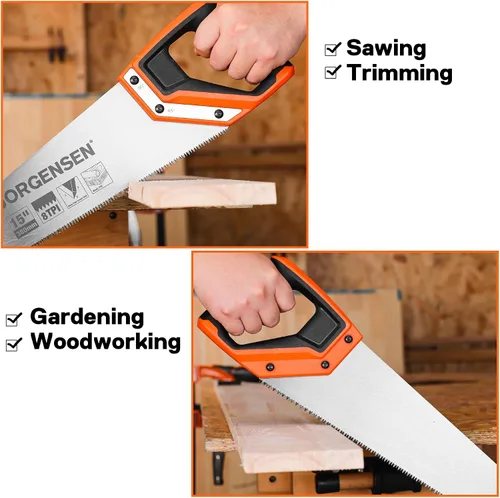 Miniatura 8 de JORGENSEN Sierra de mano profesional de 15 pulgadas, mango ergonómico de soldadura ultrasónica de aluminio antideslizante de corte fino 8 TPI