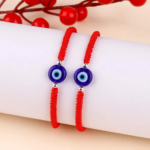 Miniatura 20 de Paquete de 2 pulseras hechas a mano con cuerda roja contra el mal de ojo, pulsera de joyería de ojo azul para mujeres, hombres, adolescentes
