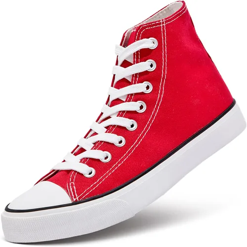 ZGR - Tenis de lona para mujer, tenis informales para caminar tipo bota con cordones hasta arriba