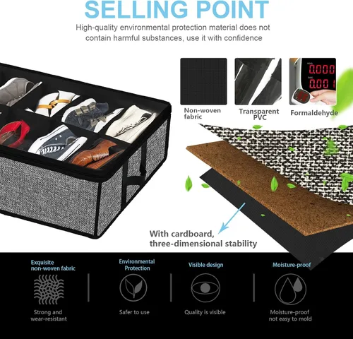 Miniatura 7 de Organizador de zapatos debajo de la cama para armario, paquete de 2, se adapta a 24 pares de cajas de contenedores de zapatos debajo de la cama