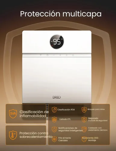 Miniatura 5 de Dreo Calentador de pared inteligente, calentadores eléctricos PTC IP24 para uso en interiores, oscilación de 30°, termostato ajustable, control