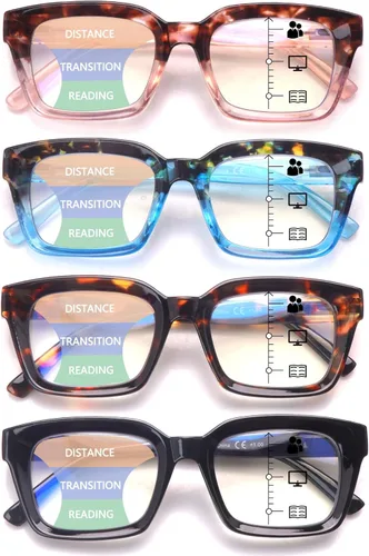 Gafas de lectura progresivas multienfoque para mujer, estilo Oprah, luz azul, lentes para lectura de computadora 4 mezcla