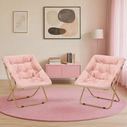 Miniatura 2 de Magshion Silla plegable con platillo para adultos, cómodo asiento de lectura, asiento de piel sintética con marco de metal acolchado grueso