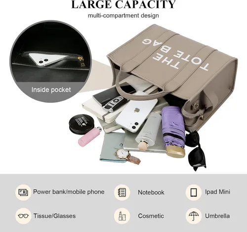 Miniatura 4 de JQAliMOVV The Tote Bags para mujer Bolso grande de cuero de moda, bolso de mano de viaje de moda, bolso cruzado de hombro con asa superior