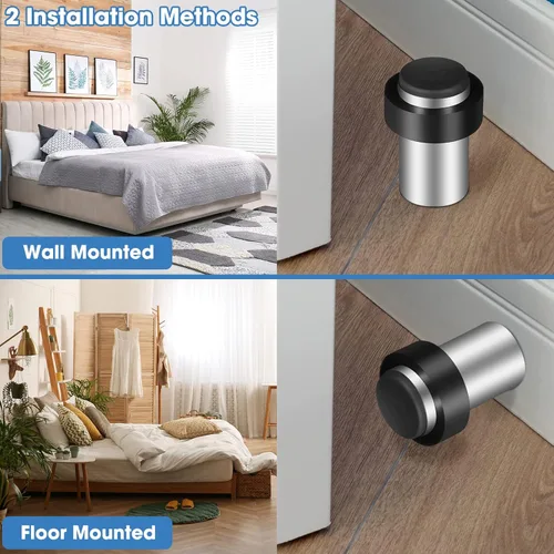 Miniatura 5 de Chumia 10 piezas de tope de puerta montado en el piso, topes de piso de acero inoxidable, tope cilíndrico, moderno, decorativo, amortiguador