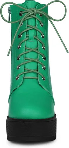 Miniatura 2 de Allegra K Botas de combate de tacón alto grueso con cordones para mujer, M