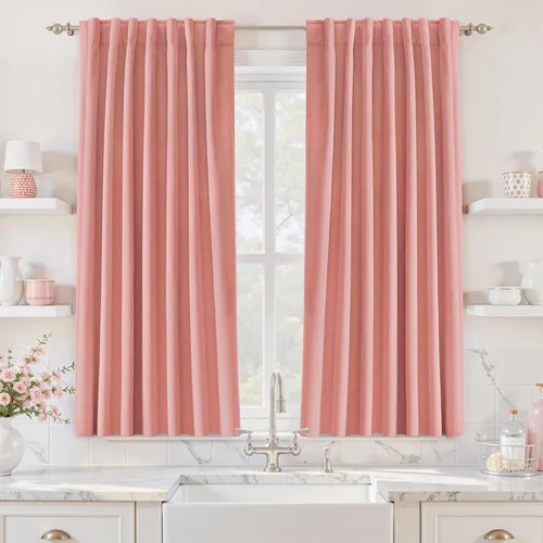 Miniatura 116 de UHITECH Cortinas cortas de lino de 24 pulgadas de largo para ventanas pequeñas de granja, cortinas opacas modernas para sala de estar, pestañas