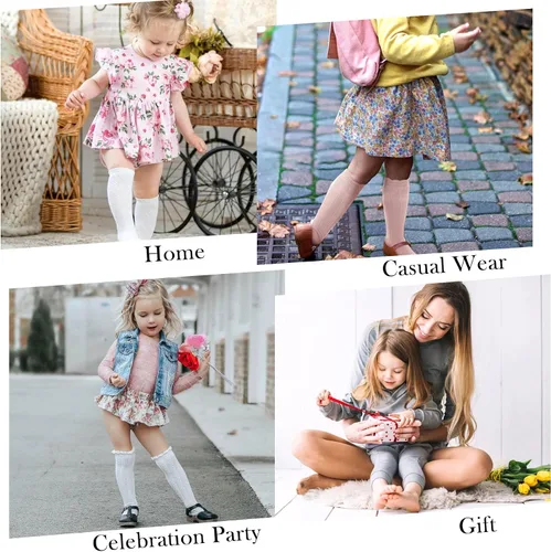 Miniatura 4 de Zando Calcetines altos hasta la rodilla para bebés recién nacidos, calcetines de algodón con volantes, calcetines largos cálidos para niñas y niños