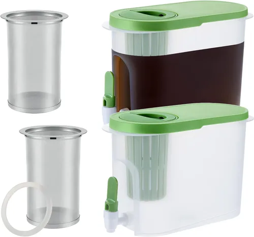 Gerrii 2 unidades, dispensador de bebidas de plástico de 1 galón con 2 filtros, dispensador de bebidas para refrigerador, jarra de cerveza fría con