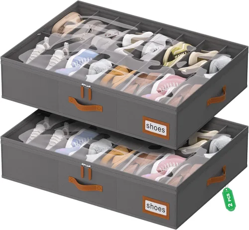 Miniatura 20 de homyfort Organizador de zapatos debajo de la cama, para 12 pares y 4 pares de botas, materiales resistentes y transpirables, solución de 2 Zapatos