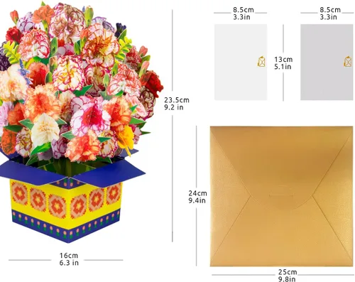 Miniatura 2 de Tarjeta de ramo de flores de clavel emergente, tarjetas de felicitación 3D, tarjeta de felicitación para Navidad, felicitaciones, incluye sobre