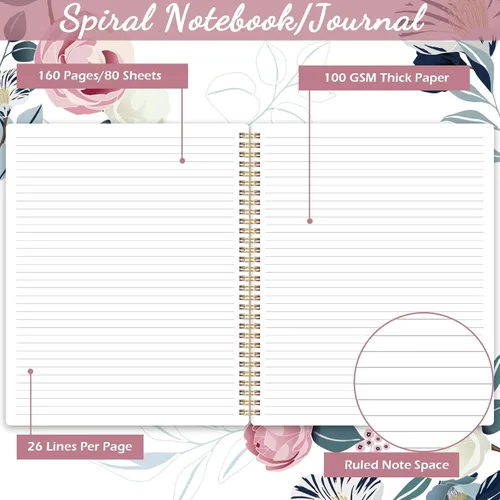 Miniatura 3 de Cuaderno de espiral – Cuadernos encuadernados en espiral, 8.5 x 11 pulgadas, cuaderno de diario con papel grueso y bolsillo trasero, 110 páginas