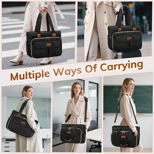Miniatura 6 de Bolso de lona para laptop RAINSMORE para profesoras, bolsas de trabajo para mujer, bolso de 15.6 pulgadas con gran portavasos para enfermeras, bolso