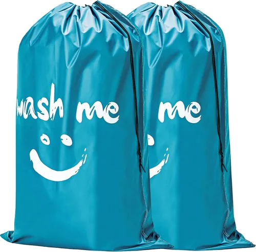 Miniatura 15 de HOMEST Paquete de 2 bolsas de lavandería de viaje XL Wash Me con correa, organizador de ropa sucia, lo suficientemente grande como para contener 4
